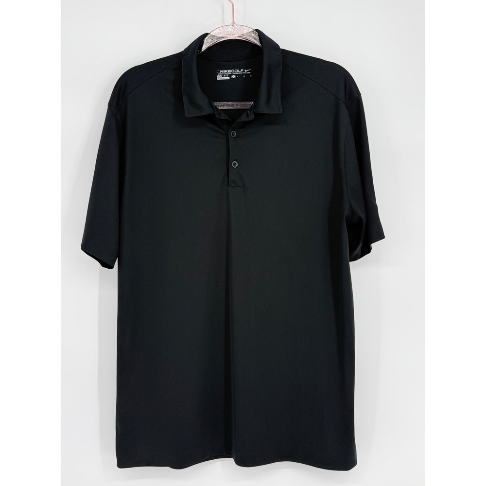 Nike Golf Mens Dri-FIT‎ Polo Shirt Black Short Sleeve Hylant Logo Sz L
